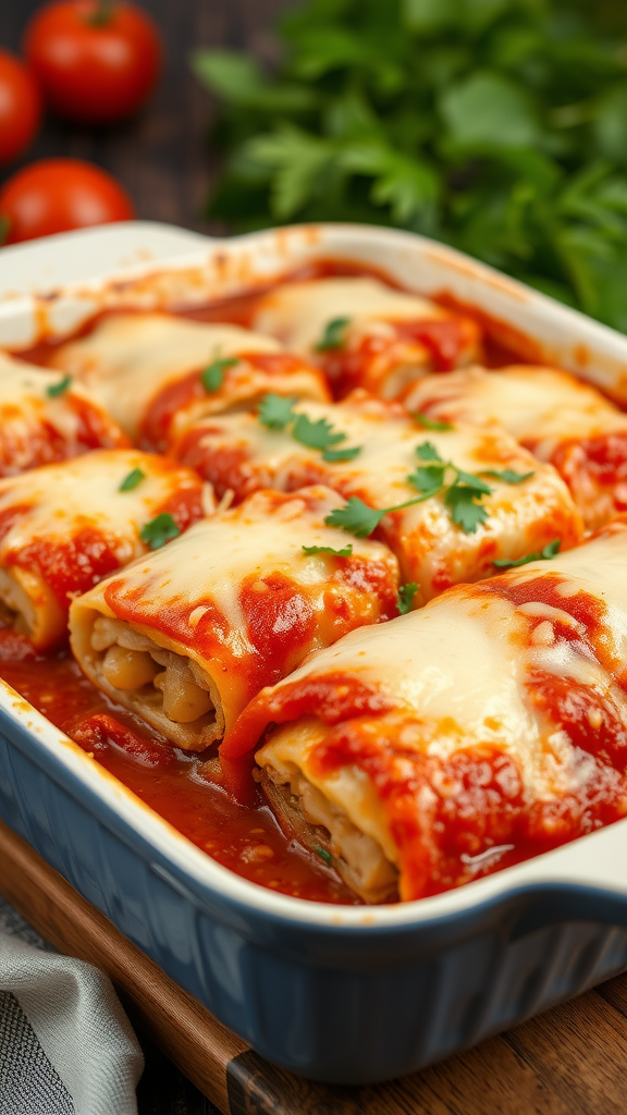 A delicious cabbage roll casserole topped with melted cheese and fresh herbs.
