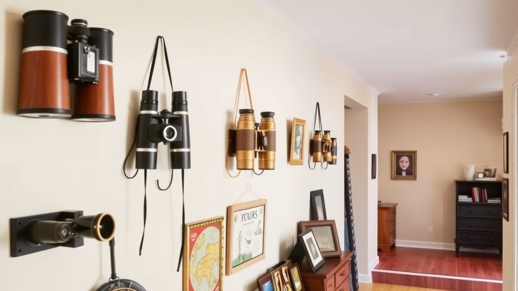 Binoculars mounted on a wall as part of home decor.
